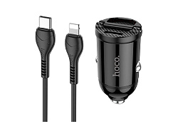 Автомобильная зарядка HOCO NZ2 Link, кабель Lightning, QC3.0, один порт USB, один порт Type-C,черный