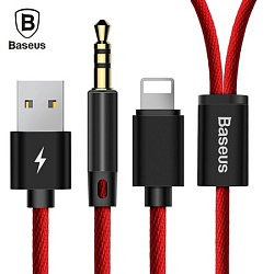 Кабель Baseus Cable L34 для Apple to 3.5mm & USB Charging Audio Cable Red 1.2M